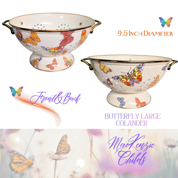 Mackenzie Childs LARGE Butterfly White Colander 9.5" dia. Colorful Kitchen - Picture 1 of 5